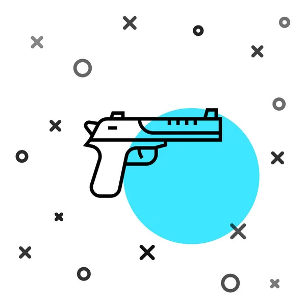 Black line Desert eagle gun icon isolated on white background. Random dynamic shapes. Vector — Διανυσματικό Αρχείο