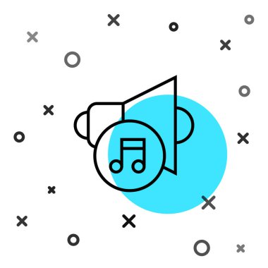 Siyah çizgi hoparlör sesi, ses sembolü, beyaz arkaplanda izole edilmiş medya müzik simgesi. Rastgele dinamik şekiller. Vektör