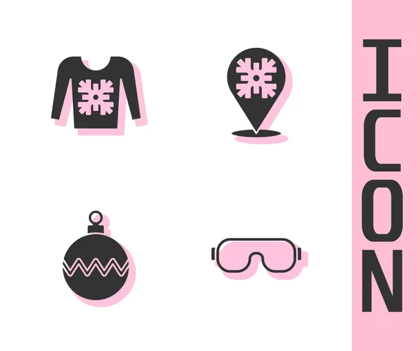 Set Ski brýle, vánoční svetr, míč a ikona vločka. Vektor — Stockový vektor