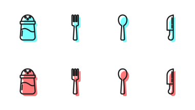 Sıra Spoon, Salt, Fork ve Knife ikonunda. Vektör
