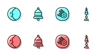 Kuyruklu yıldız hızla düşüyor Moon, alarm zili çalıyor ve mum ikonu yanıyor. Vektör