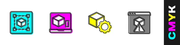 Set Figurine géométrique Cube, imprimante 3D, cube isométrique et icône. Vecteur — Image vectorielle