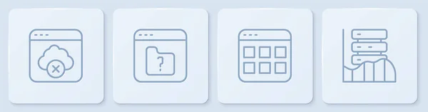 Set line Failed access cloud storage, Browserdateien, File missing and Server, Data, Web Hosting. Weiße quadratische Taste. Vektor — Stockvektor