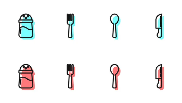 Imposta l'icona di cucchiaio, sale, forchetta e coltello. Vettore — Vettoriale Stock