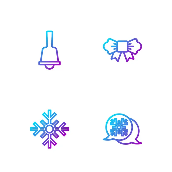 Impostare linea bolla discorso fiocco di neve,, Buon Natale suonando campanello e papillon. Icone di colore sfumato. Vettore — Vettoriale Stock