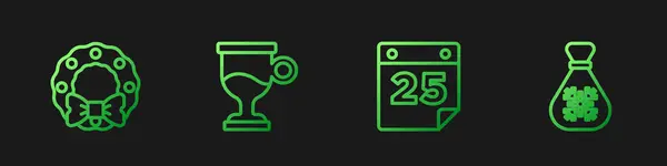 Set-Line-Kalender, Adventskranz, Glühwein und Nikolausbeutelgeschenk Farbverlauf-Symbole. Vektor — Stockvektor