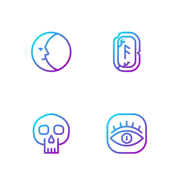 Set line Masones, Calavera, Luna y Runas mágicas. Iconos de color degradado. Vector — Vector de stock