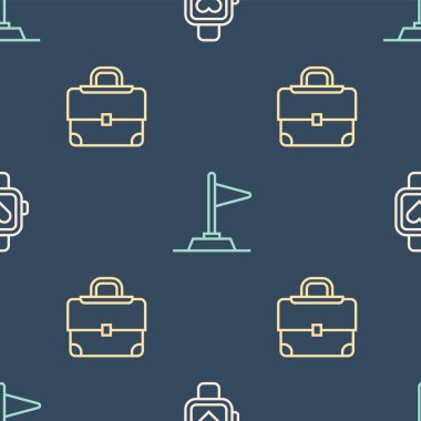 Akıllı saat, evrak çantası ve bayrağı kusursuz desen üzerine ayarla. Vektör