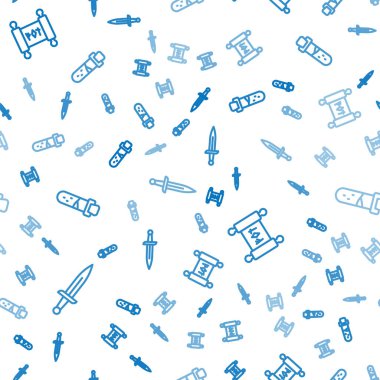 Hançer, sihirli parşömen ve dikişsiz desenli iksirle şişeyi ayarla. Vektör