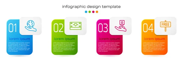 Szett vonal Kézfogás Föld földgömb, Adomány jótékonysági, Véradás és Szabad jel. Üzleti infografikai sablon. Vektor — Stock Vector