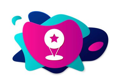 Beyaz arkaplanda yıldız simgesi izole edilmiş renk haritası işaretçisi. Yıldız favori iğne haritası simgesi. Harita işaretleyicileri. Sıvı şekilli soyut pankart. Vektör