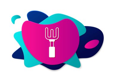 Renkli bahçe tırmık simgesi beyaz arkaplanda izole edildi. Bahçecilik, tarım, çiftçilik aleti. Toprak işçisi. Temizlik ekipmanları. Sıvı şekilli soyut pankart. Vektör