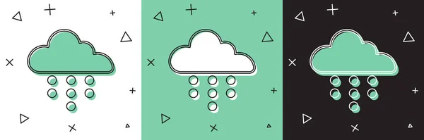 Set Cloud with rain icon isolated on white and green, black background. Rain cloud precipitation with rain drops. Vector — Stock Vector