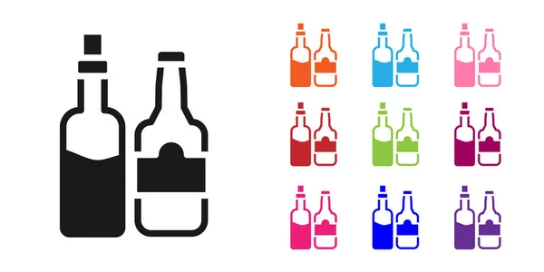 Icono de botella de whisky negro aislado sobre fondo blanco. Establecer iconos de colores. Vector — Vector de stock