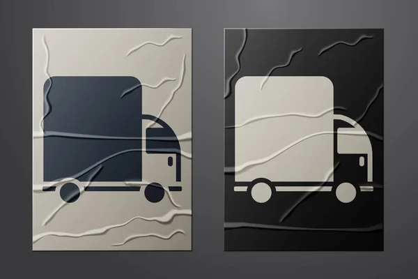 Icona del veicolo cargo White Delivery isolato su sfondo carta spiegazzata. Stile cartaceo. Vettore — Vettoriale Stock