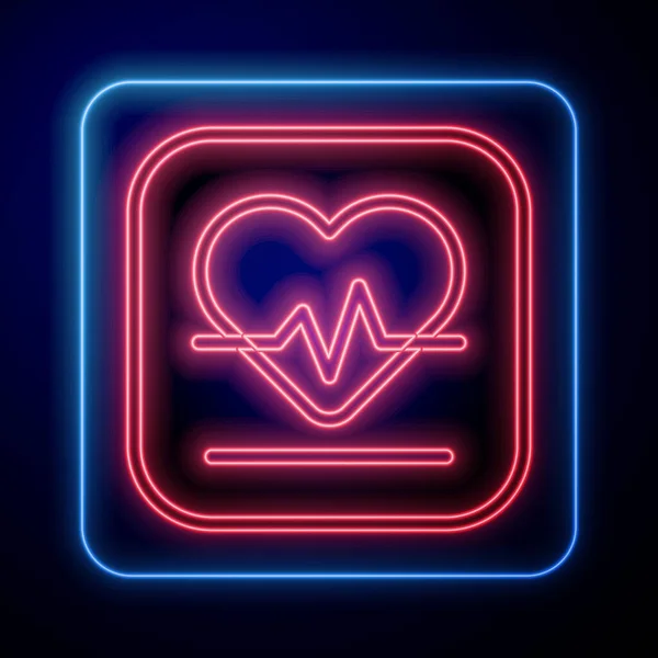 Glowing neon Heart rate icon isolated on black background. Heartbeat sign. Heart pulse icon. Cardiogram icon. Vector — Stock Vector