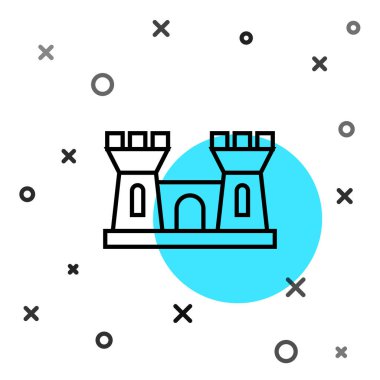 Siyah çizgi Kum Kalesi simgesi beyaz arkaplanda izole edildi. Rastgele dinamik şekiller. Vektör