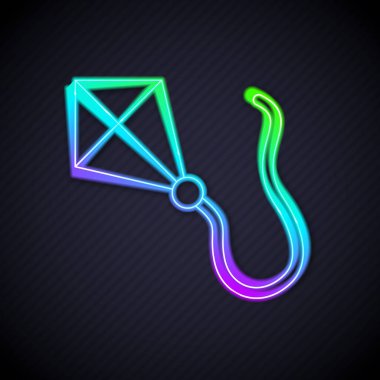 Parlayan neon hattı Kite simgesi siyah arkaplanda izole edildi. Vektör