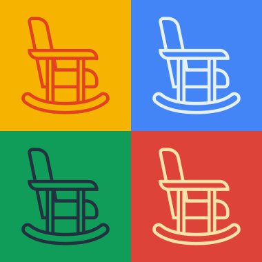 Pop sanat çizgisi sallanan sandalye simgesi renk arkaplanında izole edilmiş. Vektör