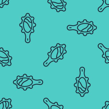 Siyah çizgi sihirli el aynası ikonu yeşil arka planda izole edilmiş pürüzsüz desen. Vektör