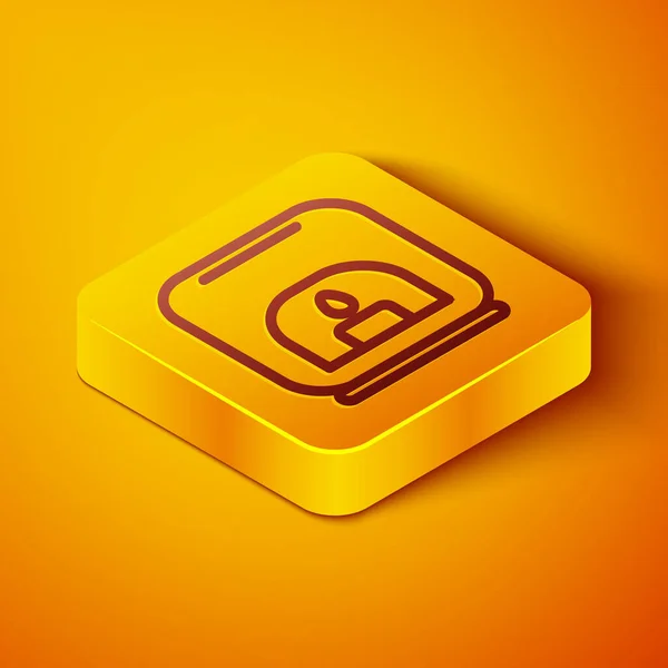 Isometric line Aroma lamp icon isolated on orange background. Yellow square button. Vector Illustration — Διανυσματικό Αρχείο