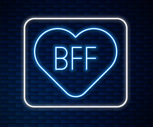 BFF linea neon incandescente o migliori amici per sempre icona isolata su sfondo muro di mattoni. Vettore — Vettoriale Stock