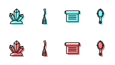 Eskiler 'in sihirli kitabı, sihirli taş, cadı süpürgesi ve ayna ikonu. Vektör