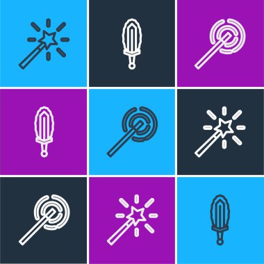 Sihirli değneği ve kılıcı ateş ikonuna yerleştir. Vektör