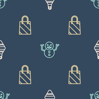 Noel balosunu, alışveriş çantasını ve kardan adamı kusursuz bir şekilde ayarla. Vektör