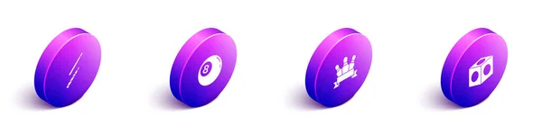 Set Isométrico billar, bola, bolos y tiza icono. Vector — Vector de stock