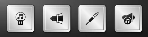 Кнопка включения, прожектор Movie, разъем Audio и иконка громкости динамика. Серебряная кнопка. Вектор — стоковый вектор