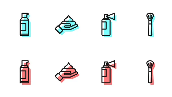 Set line Perfume, spray puede para laca para el cabello, Crema tubo cosmético loción y maquillaje icono cepillo. Vector — Vector de stock