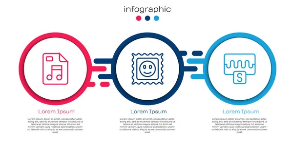 Установка строки MP3-файл документа, LSD кислотной маркировки и музыкальный эквалайзер волны. Бизнес-инфографический шаблон. Вектор — стоковый вектор
