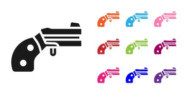 Siyah küçük tabanca tabancası simgesi beyaz arkaplanda izole edildi. Nefsi müdafaa için cep tabancası. Bayanlar tabancası. Casus silahı. Simgeleri renklendirin. Vektör