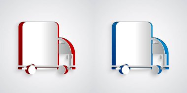 Kağıt kesiği kargo kamyonu ikonu gri arka planda izole edilmiş. Kağıt sanatı tarzı. Vektör