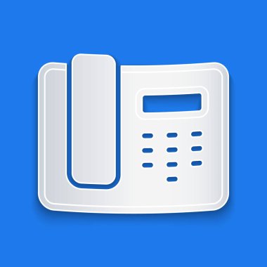 Kağıt kesiği Telefon 24 saat destek ikonu mavi arkaplanda izole edildi. Tüm gün müşteri destek merkezi. Tam zamanlı çağrı servisi. Kağıt sanatı tarzı. Vektör