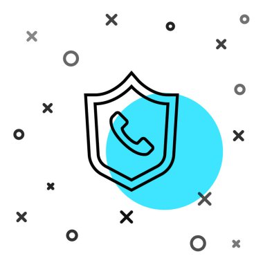 Siyah Hat Telefon, beyaz arka planda 24 saatlik destek ikonu izole edildi. Tüm gün müşteri destek merkezi. Tam zamanlı çağrı servisi. Rastgele dinamik şekiller. Vektör