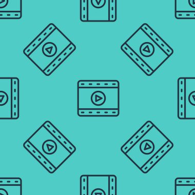 Siyah çizgi Oynat Video simgesi yeşil arkaplanda izole edilmiş kusursuz desen. Film şeridi tabelası. Vektör