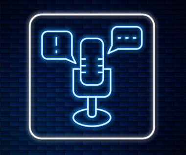 Parlayan neon hattı konuşma özgürlüğü simgesi tuğla duvar arkasında izole edildi. İfade özgürlüğü. Vektör