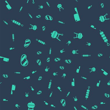 Barbekü ızgarası, et dilimi, biftek eti ve ızgara şiş kebabı dikişsiz kalıba göre ayarlayın. Vektör