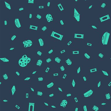 Candy 'yi, dondurmayı waffle külahında, kurabiyeyi ve ev yapımı turtayı pürüzsüz kalıpta hazırla. Vektör