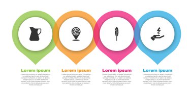 Bir şişe zeytinyağı, Minotaur labirenti, tüy kalem ve Zeus. Ticari bilgi şablonu. Vektör