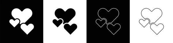 Set icône Coeur isolé sur fond noir et blanc. Symbole romantique lié, joindre, passion et mariage. Symbole de la Saint Valentin. Vecteur — Image vectorielle