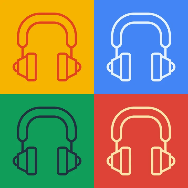 Pop art ligne casque icône isolé sur fond de couleur. Ecouteurs. Concept d'écoute de musique, de service, de communication et d'opérateur. Vecteur — Image vectorielle