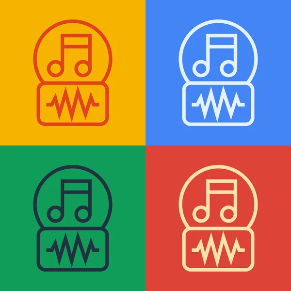 Pop art lijn Muzieknoot, toon pictogram geïsoleerd op kleur achtergrond. Vector — Stockvector