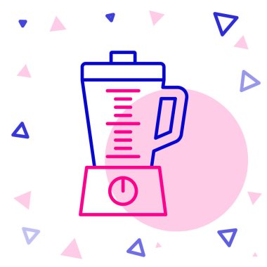 Satır karıştırıcı simgesi beyaz arkaplanda izole edildi. Mutfak elektrikli kırıcı ve kase. Meyve suyu, kokteyl ya da meyve suyu. Renkli taslak konsepti. Vektör