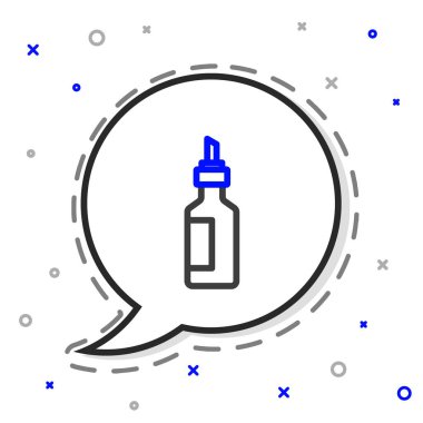 Beyaz arka planda izole edilmiş zeytin yağı ikonu çizgisi. Zeytinyağı ikonlu sürahi. Renkli taslak konsepti. Vektör