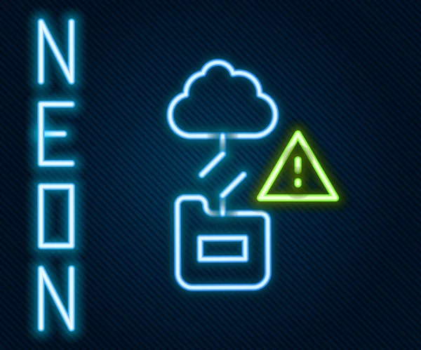 Leuchtendes Neon Line Cloud Technologie Datentransfer und Speichersymbol isoliert auf schwarzem Hintergrund. Buntes Rahmenkonzept. Vektor — Stockvektor