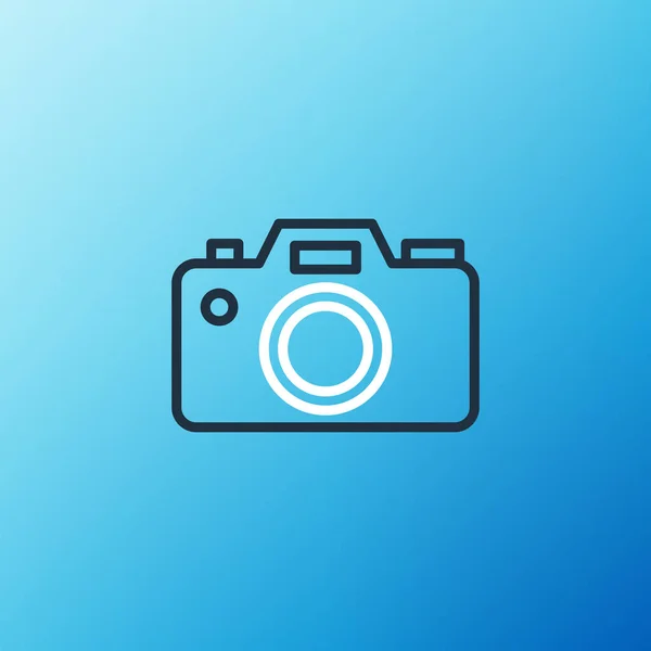 Line Photo camera icon isolated on blue background. Foto camera icon. Colorful outline concept. Vector — Stock Vector