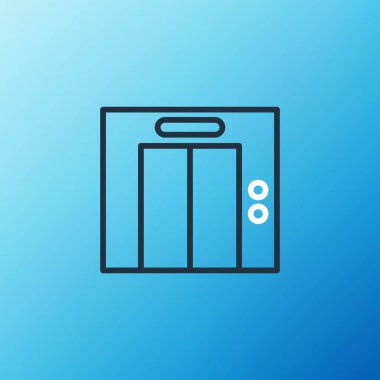 Çizgi kaldırma simgesi mavi arkaplanda izole edildi. Asansör sembolü. Renkli taslak konsepti. Vektör